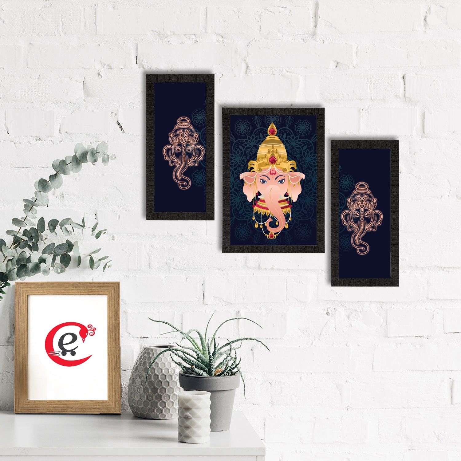 Set of 3 Lord Ganesha Satin Matt Texture UV Art Painting Kafalo