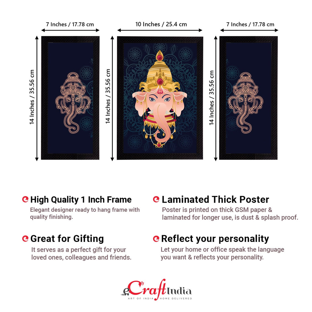 Set of 3 Lord Ganesha Satin Matt Texture UV Art Painting Kafalo