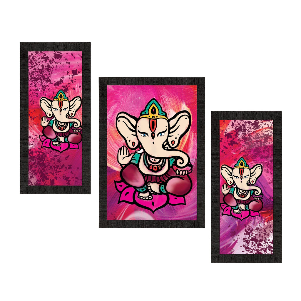 Set of 3 Lord Ganesha Satin Matt Texture UV Art Painting Kafalo