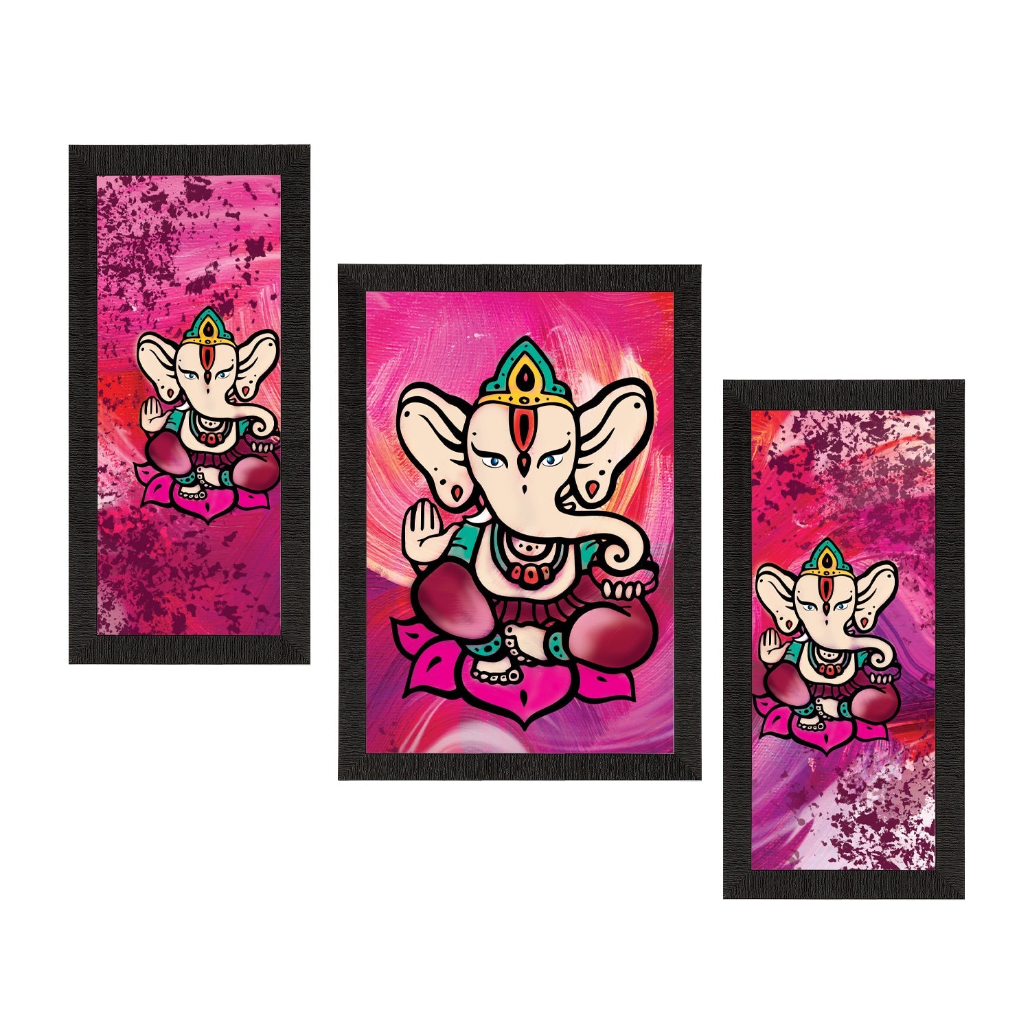 Set of 3 Lord Ganesha Satin Matt Texture UV Art Painting Kafalo