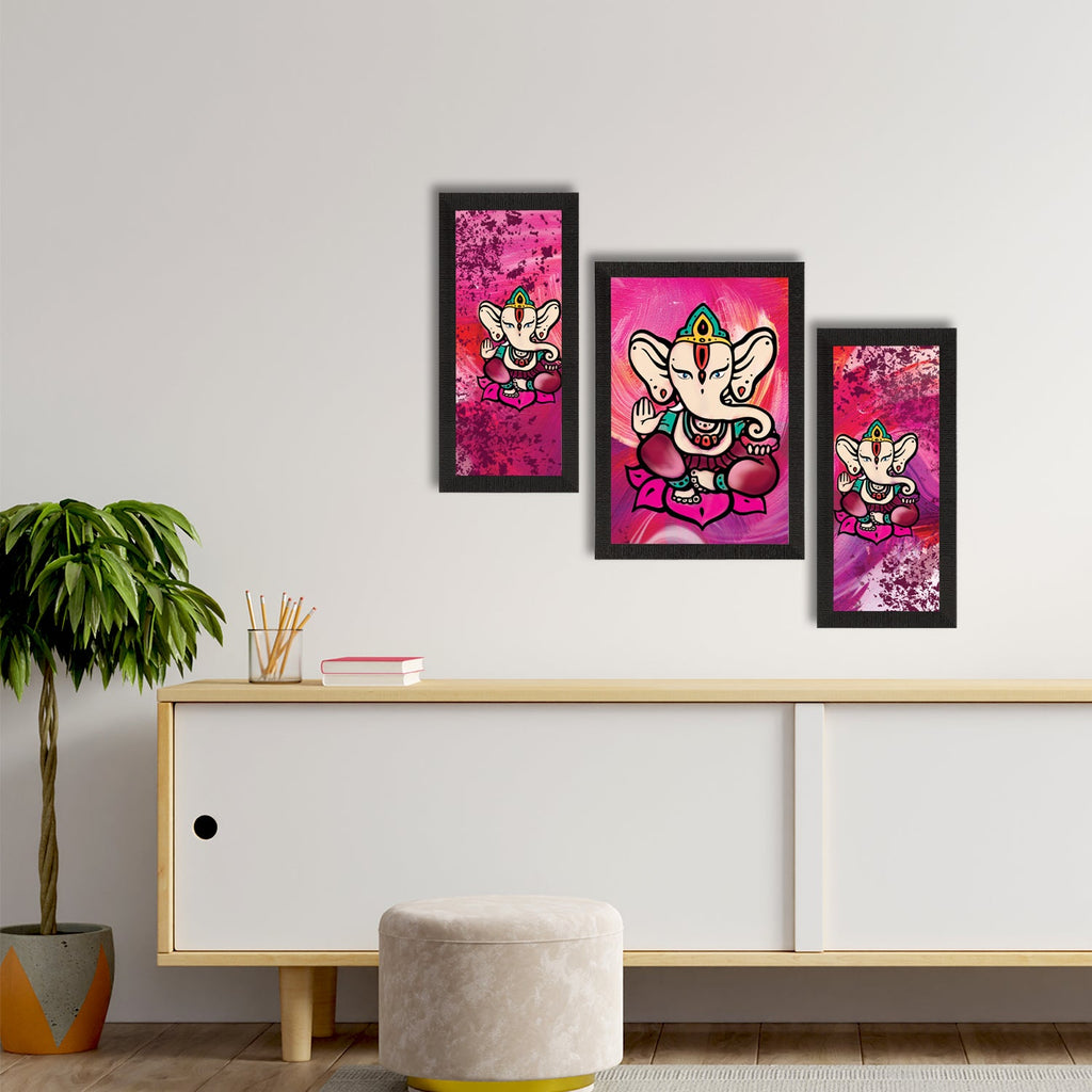 Set of 3 Lord Ganesha Satin Matt Texture UV Art Painting Kafalo