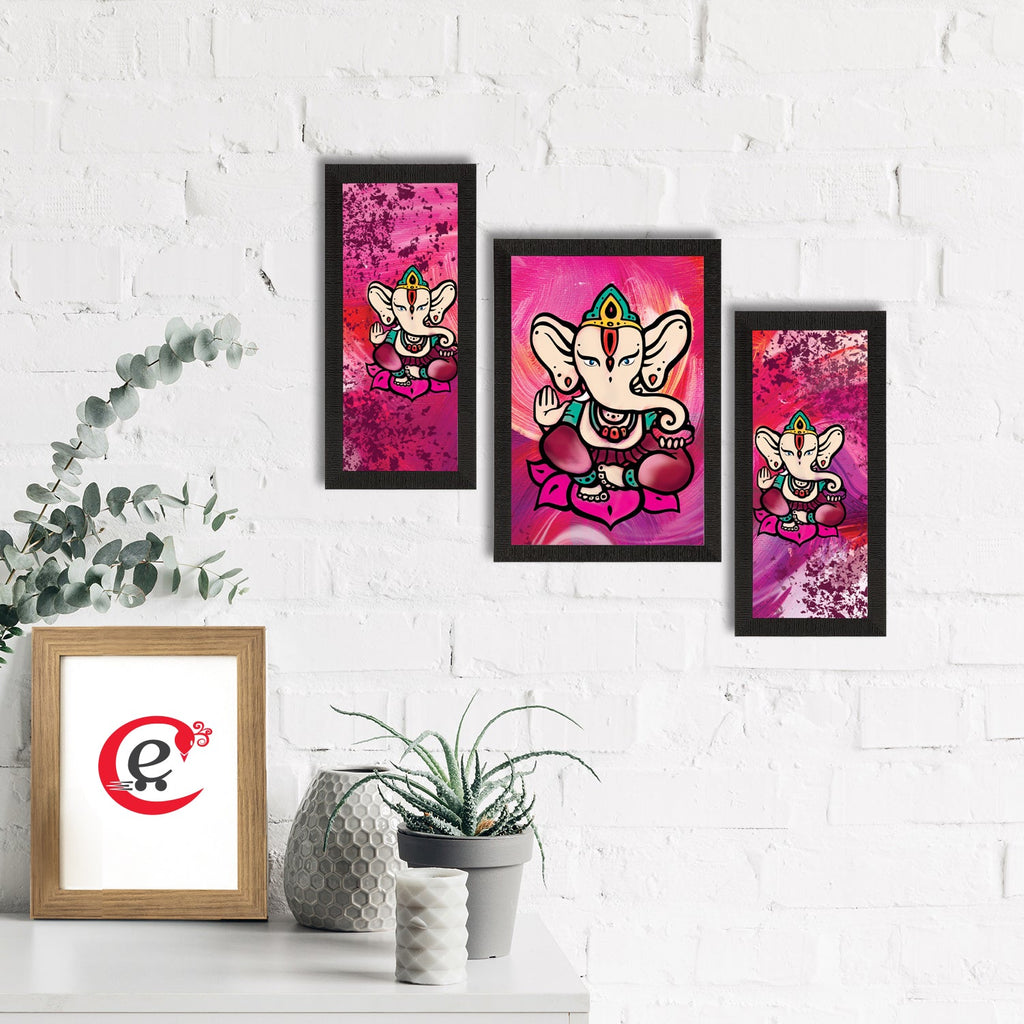 Set of 3 Lord Ganesha Satin Matt Texture UV Art Painting Kafalo