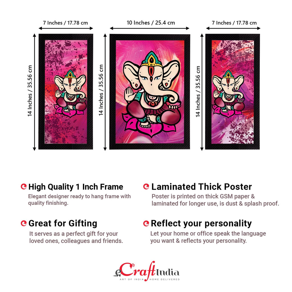 Set of 3 Lord Ganesha Satin Matt Texture UV Art Painting Kafalo