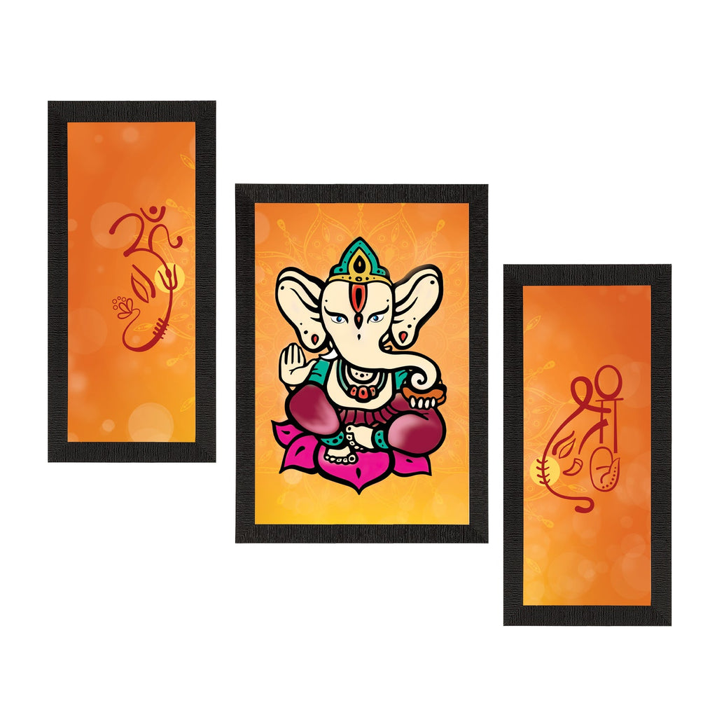 Set of 3 Lord Ganesha Satin Matt Texture UV Art Painting Kafalo