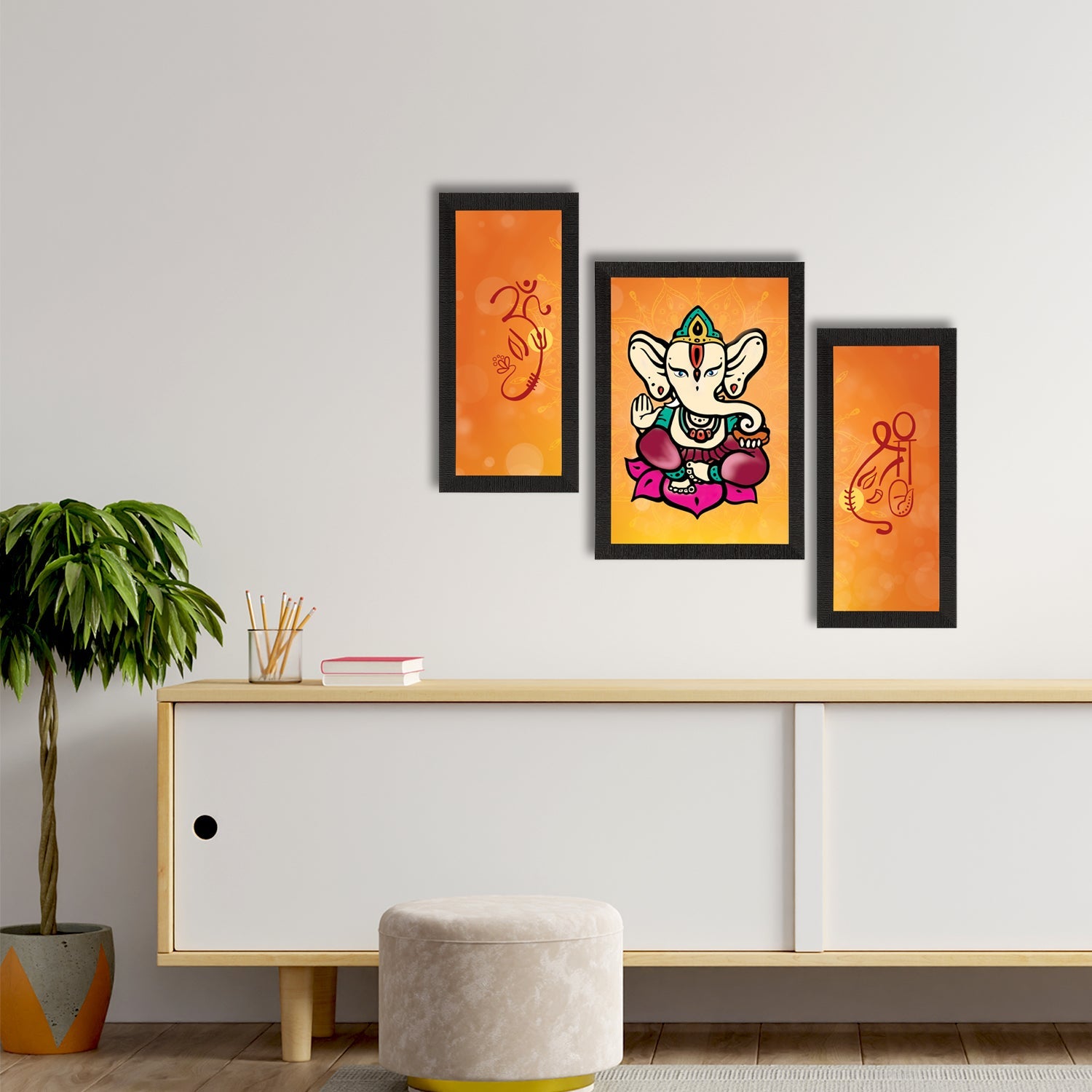 Set of 3 Lord Ganesha Satin Matt Texture UV Art Painting Kafalo