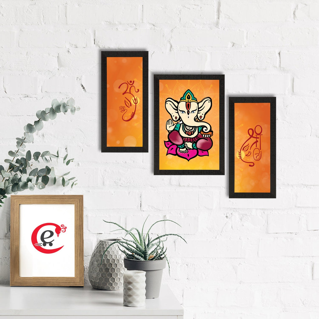 Set of 3 Lord Ganesha Satin Matt Texture UV Art Painting Kafalo