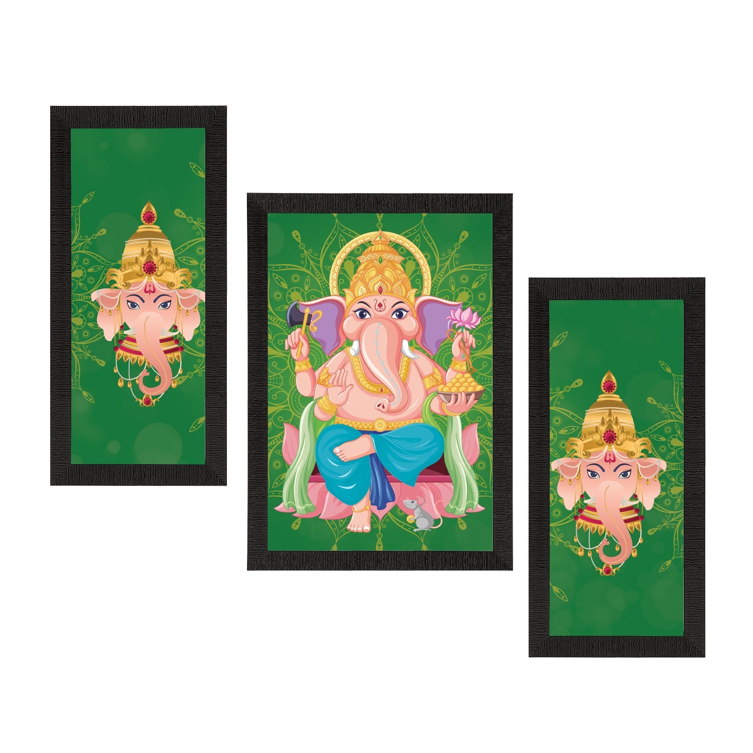 Set of 3 Lord Ganesha Satin Matt Texture UV Art Painting Kafalo