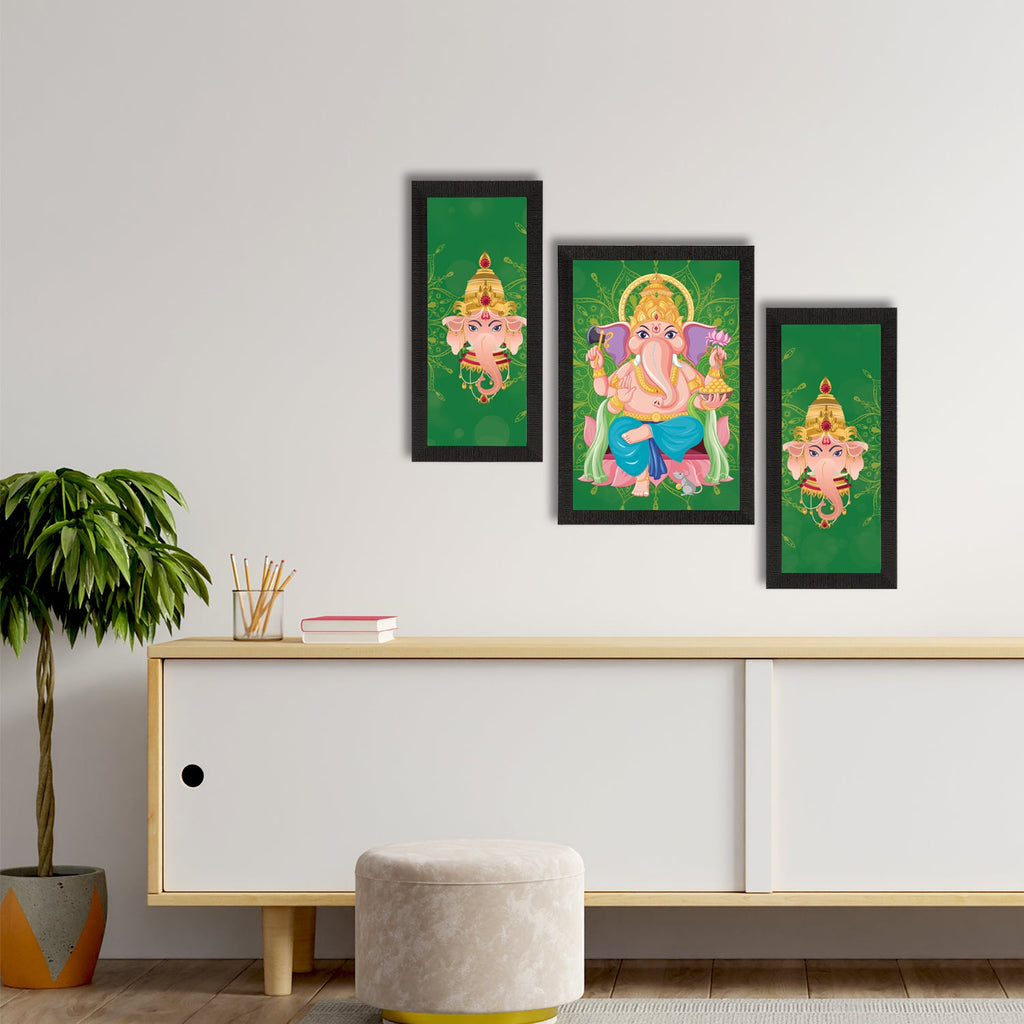 Set of 3 Lord Ganesha Satin Matt Texture UV Art Painting Kafalo