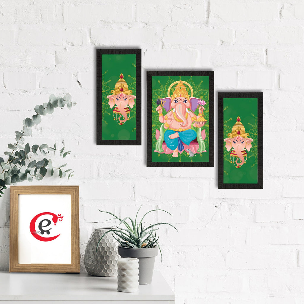 Set of 3 Lord Ganesha Satin Matt Texture UV Art Painting Kafalo