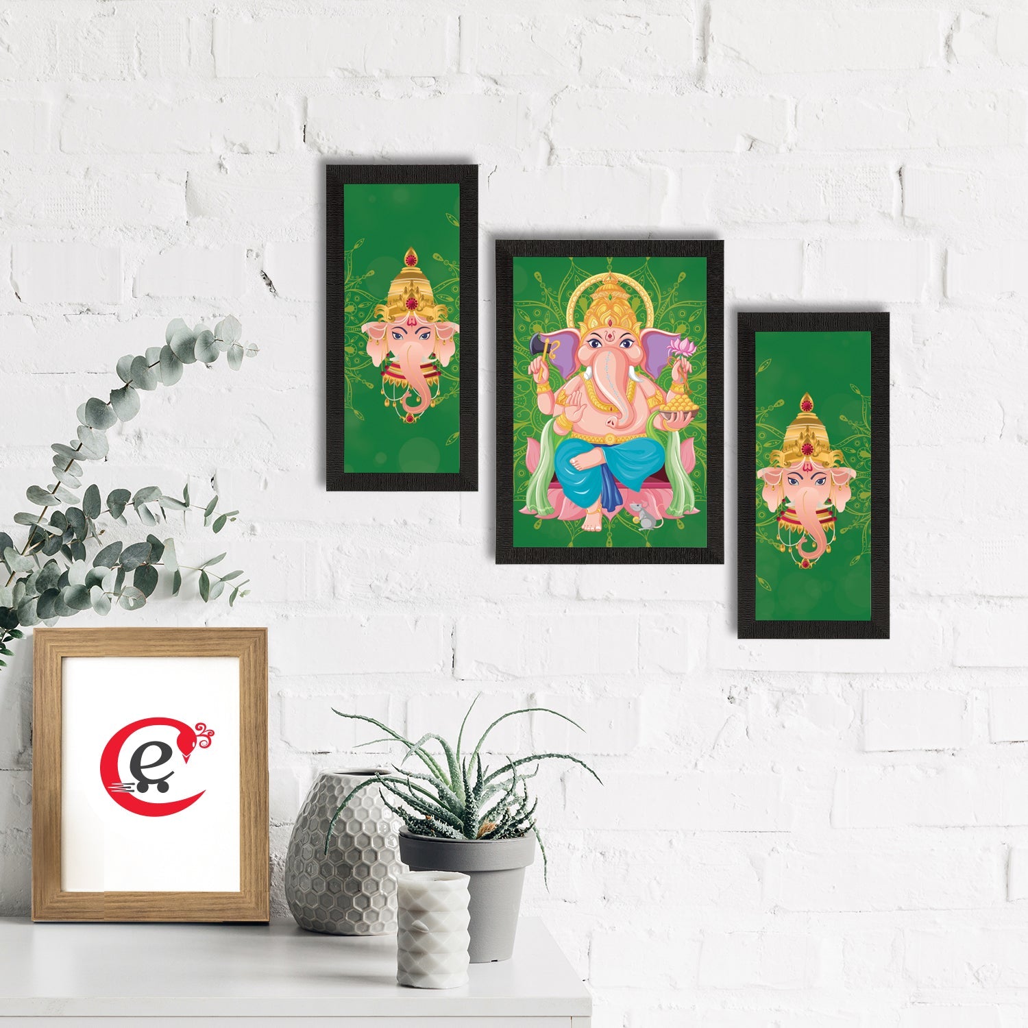 Set of 3 Lord Ganesha Satin Matt Texture UV Art Painting Kafalo