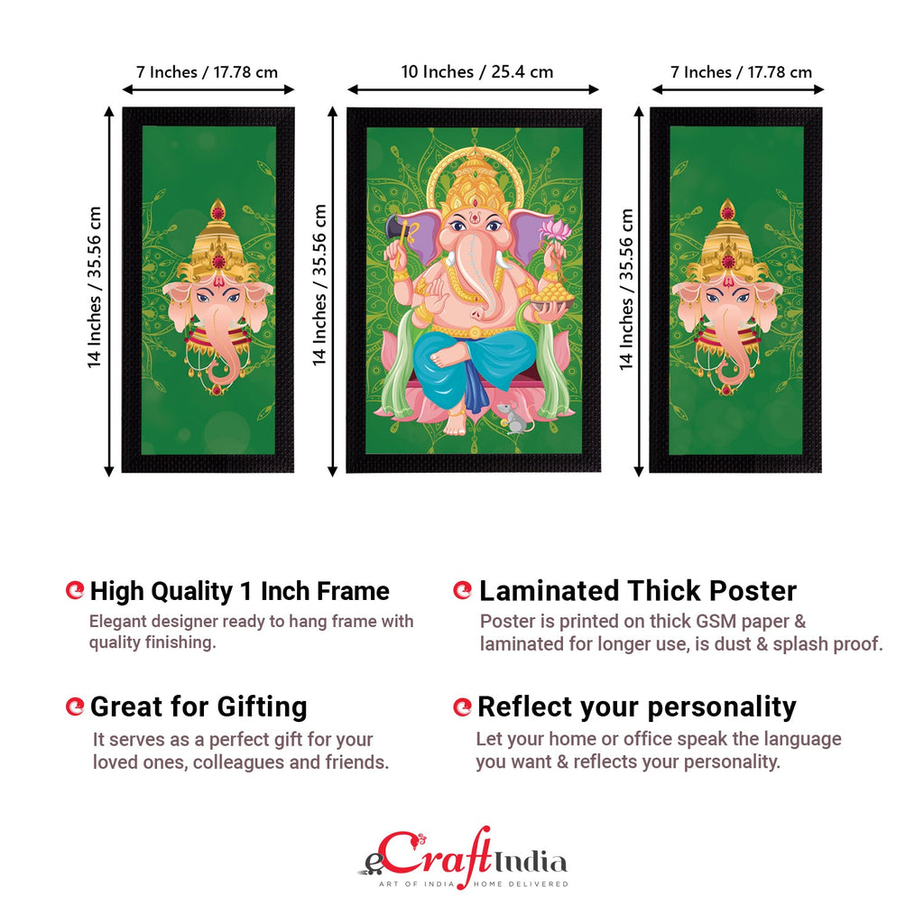 Set of 3 Lord Ganesha Satin Matt Texture UV Art Painting Kafalo