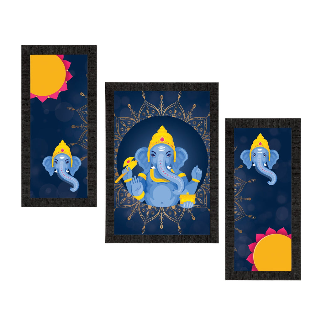 Set of 3 Lord Ganesha Satin Matt Texture UV Art Painting Kafalo