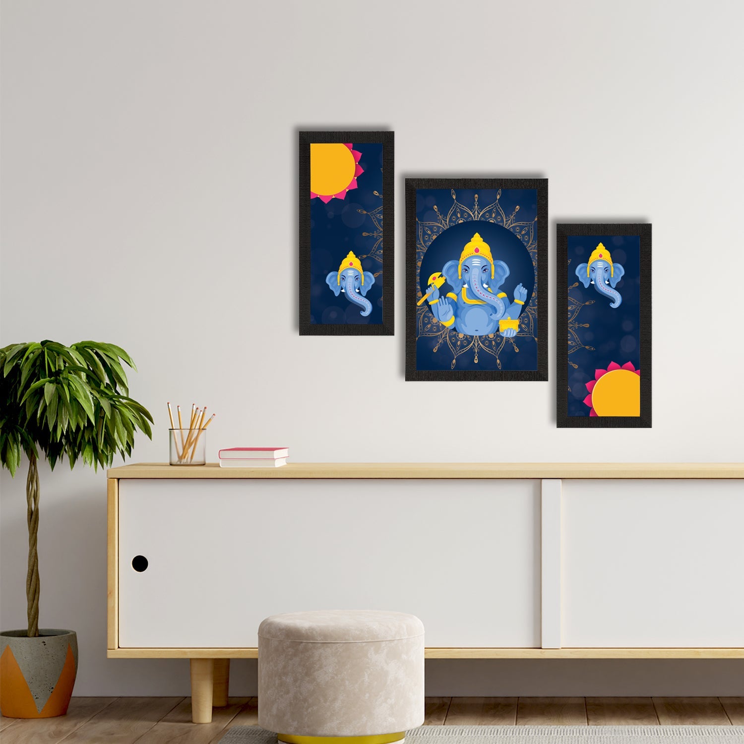 Set of 3 Lord Ganesha Satin Matt Texture UV Art Painting Kafalo