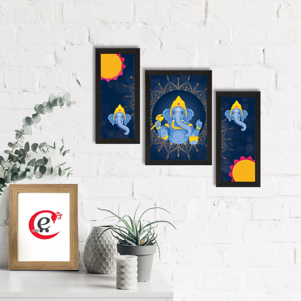 Set of 3 Lord Ganesha Satin Matt Texture UV Art Painting Kafalo