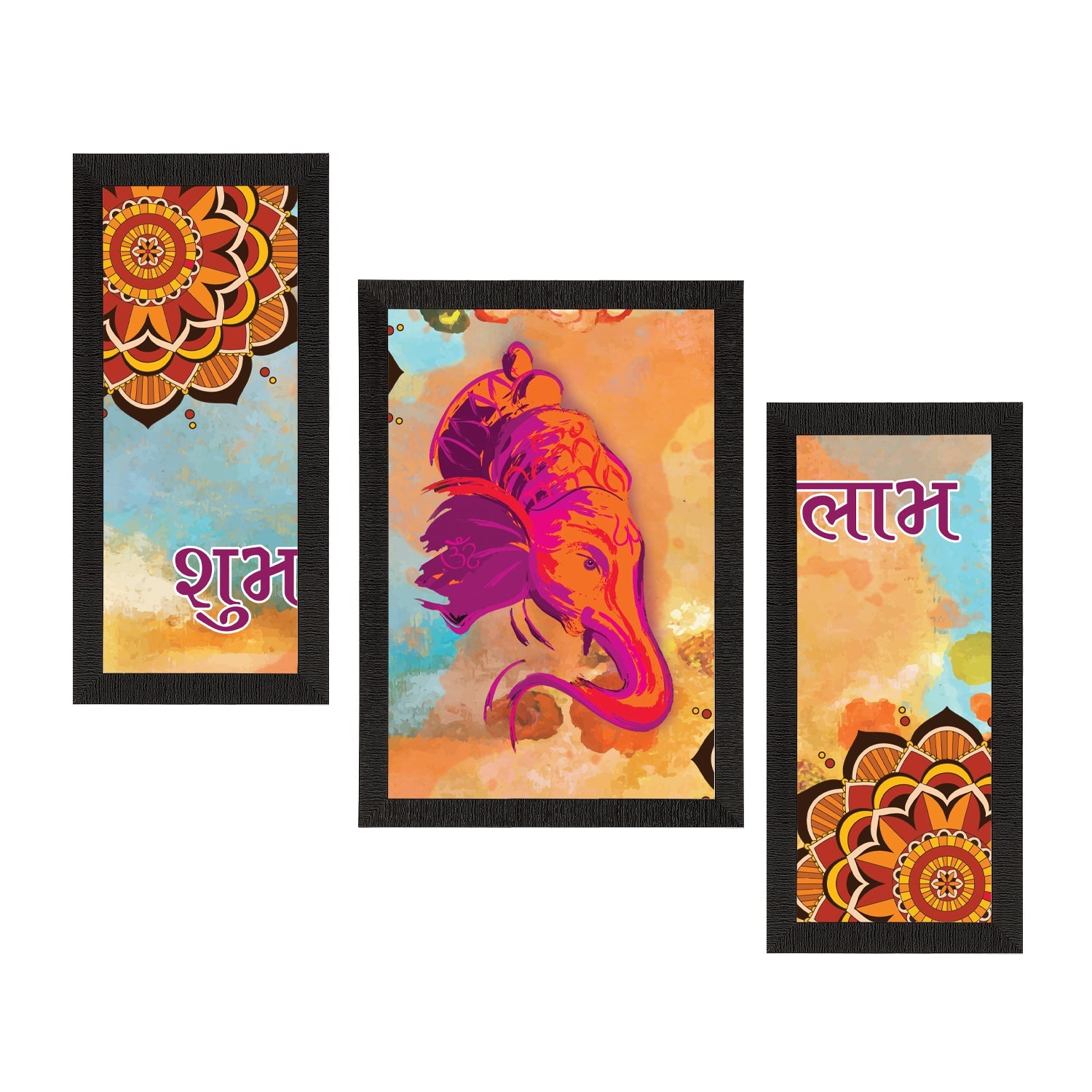 Set of 3 Lord Ganesha Satin Matt Texture UV Art Painting Kafalo