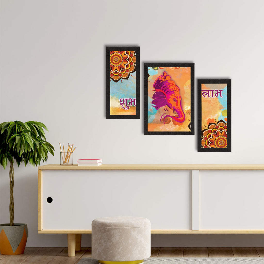 Set of 3 Lord Ganesha Satin Matt Texture UV Art Painting Kafalo