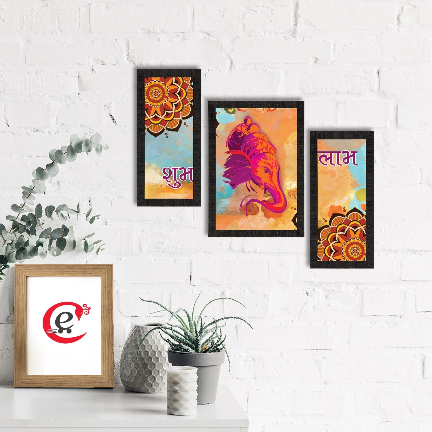 Set of 3 Lord Ganesha Satin Matt Texture UV Art Painting Kafalo