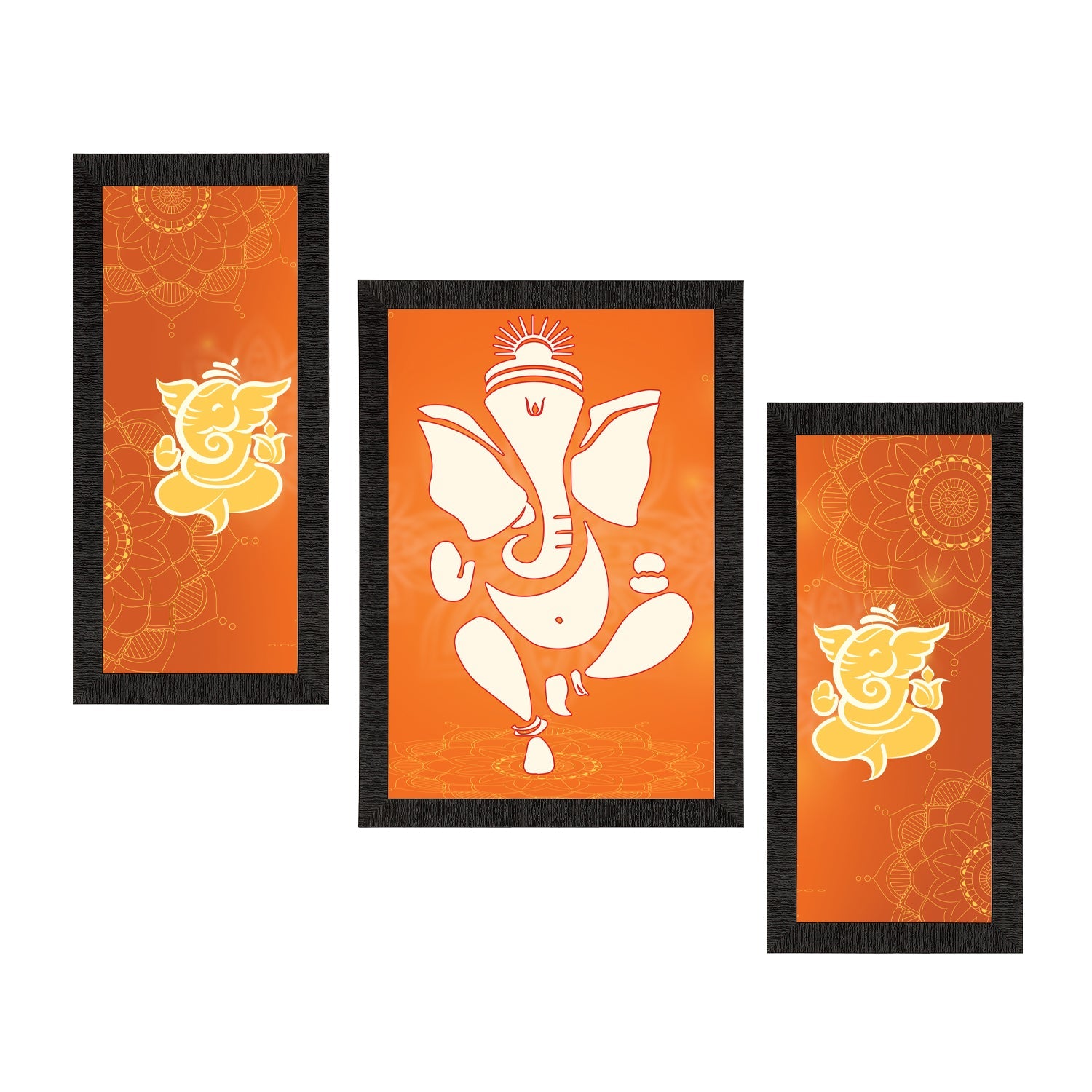 Set of 3 Lord Ganesha Satin Matt Texture UV Art Painting Kafalo