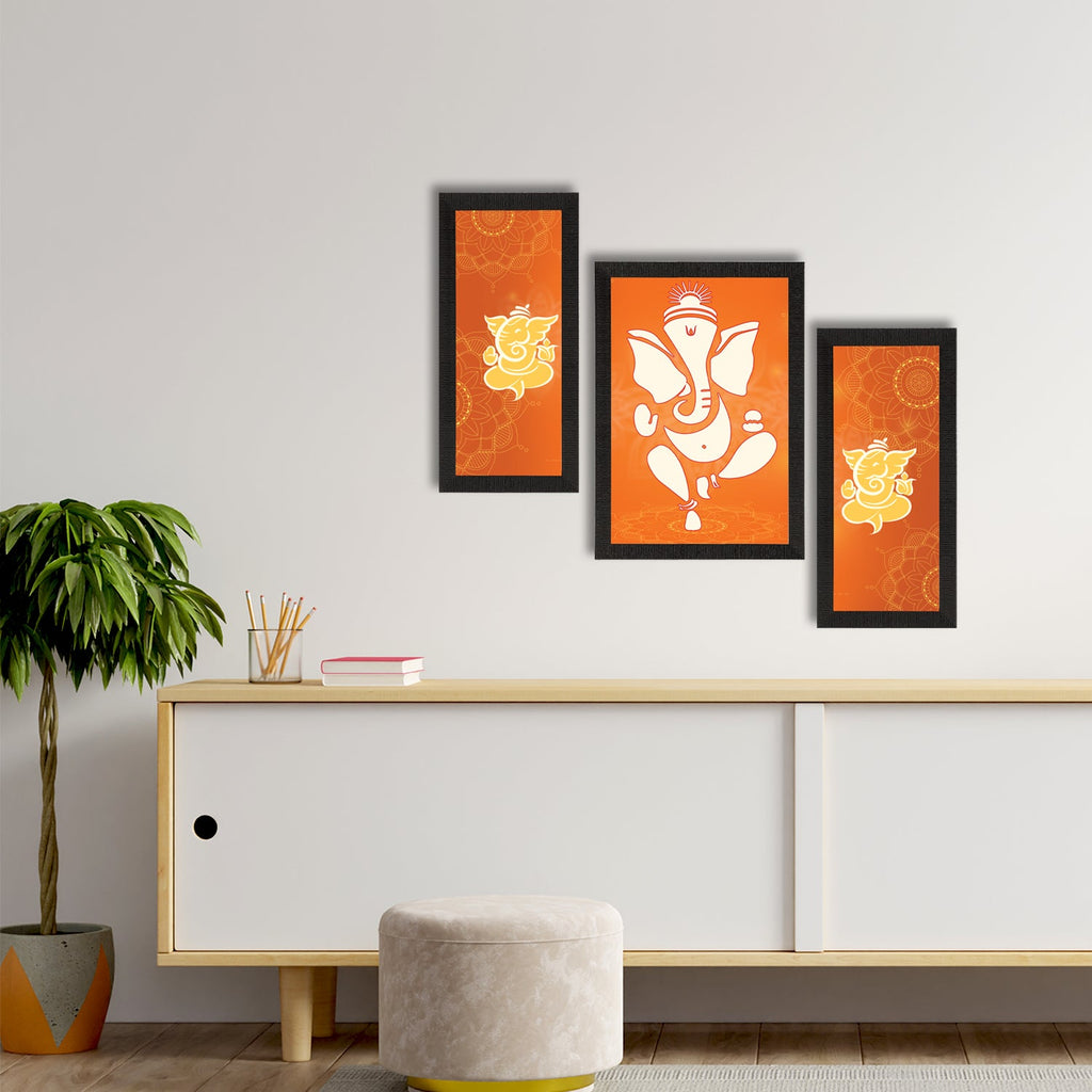 Set of 3 Lord Ganesha Satin Matt Texture UV Art Painting Kafalo