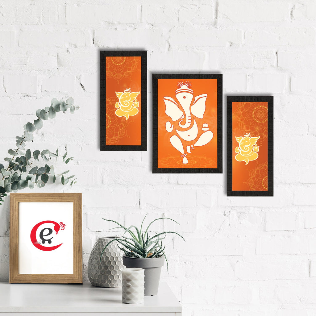 Set of 3 Lord Ganesha Satin Matt Texture UV Art Painting Kafalo