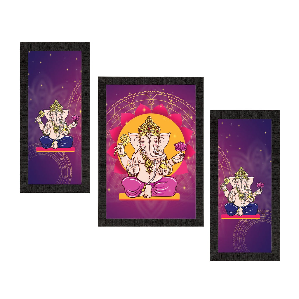 Set of 3 Lord Ganesha Satin Matt Texture UV Art Painting Kafalo
