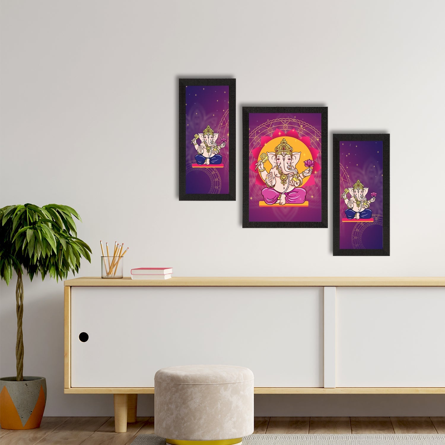 Set of 3 Lord Ganesha Satin Matt Texture UV Art Painting Kafalo