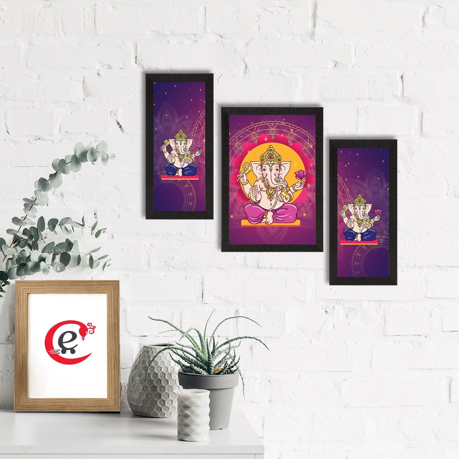 Set of 3 Lord Ganesha Satin Matt Texture UV Art Painting Kafalo
