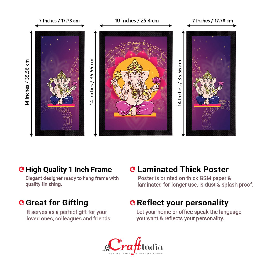 Set of 3 Lord Ganesha Satin Matt Texture UV Art Painting Kafalo