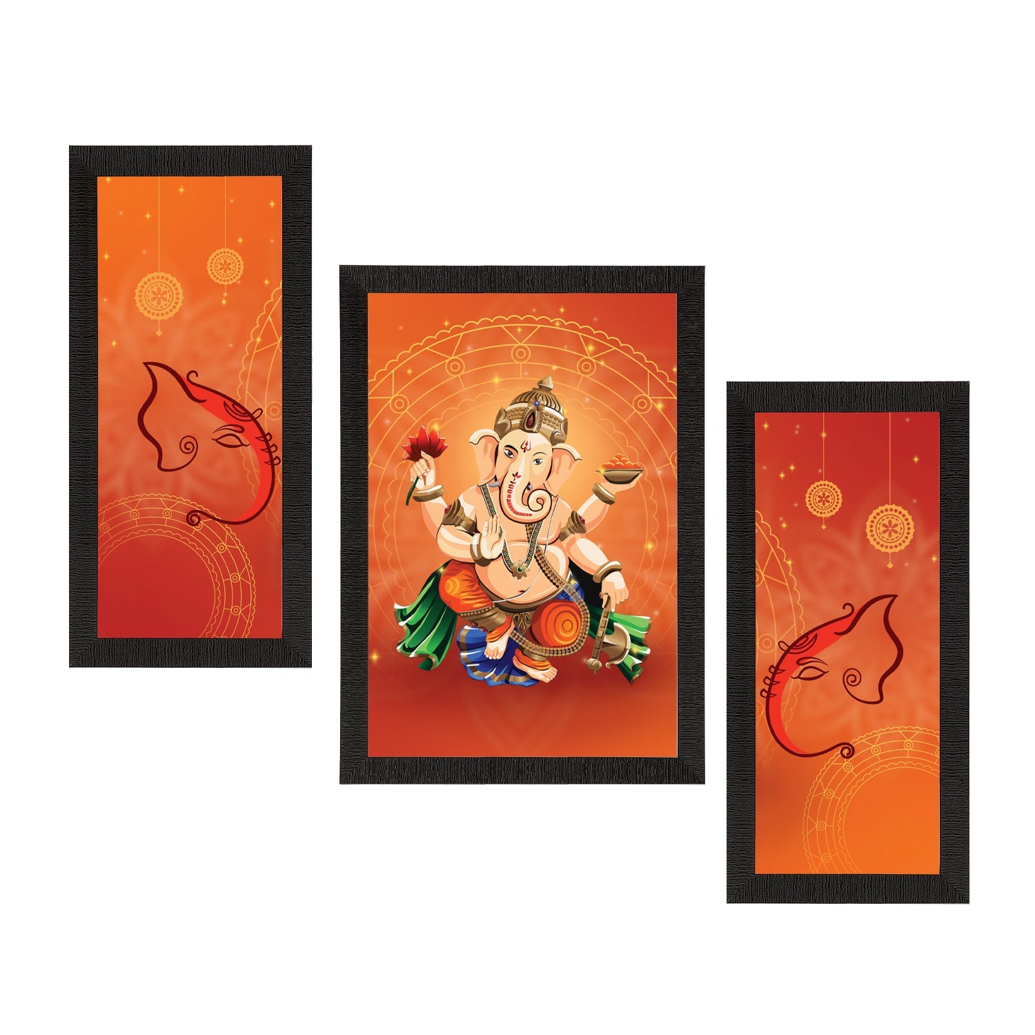 Set of 3 Lord Ganesha Satin Matt Texture UV Art Painting Kafalo
