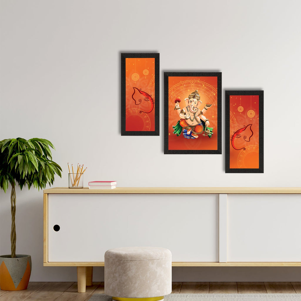 Set of 3 Lord Ganesha Satin Matt Texture UV Art Painting Kafalo