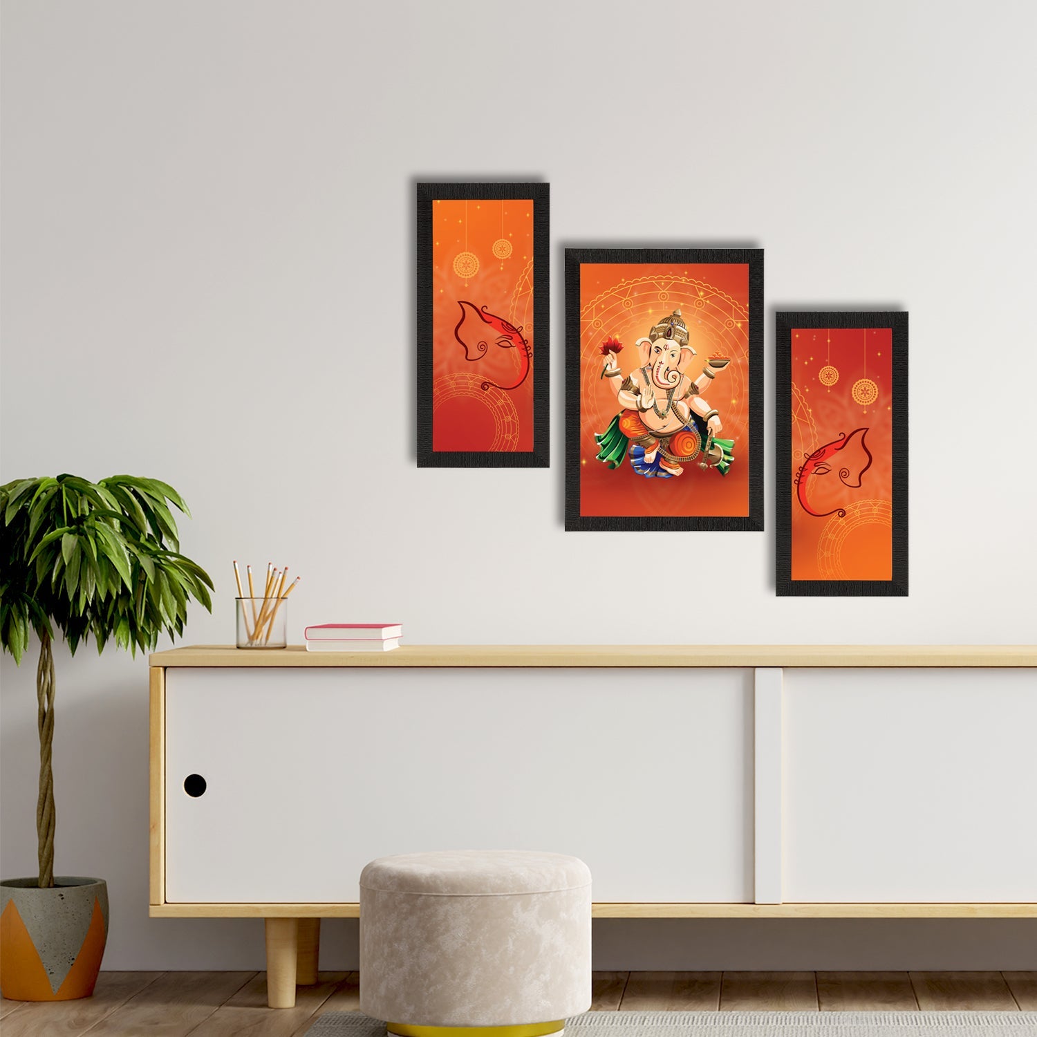 Set of 3 Lord Ganesha Satin Matt Texture UV Art Painting Kafalo
