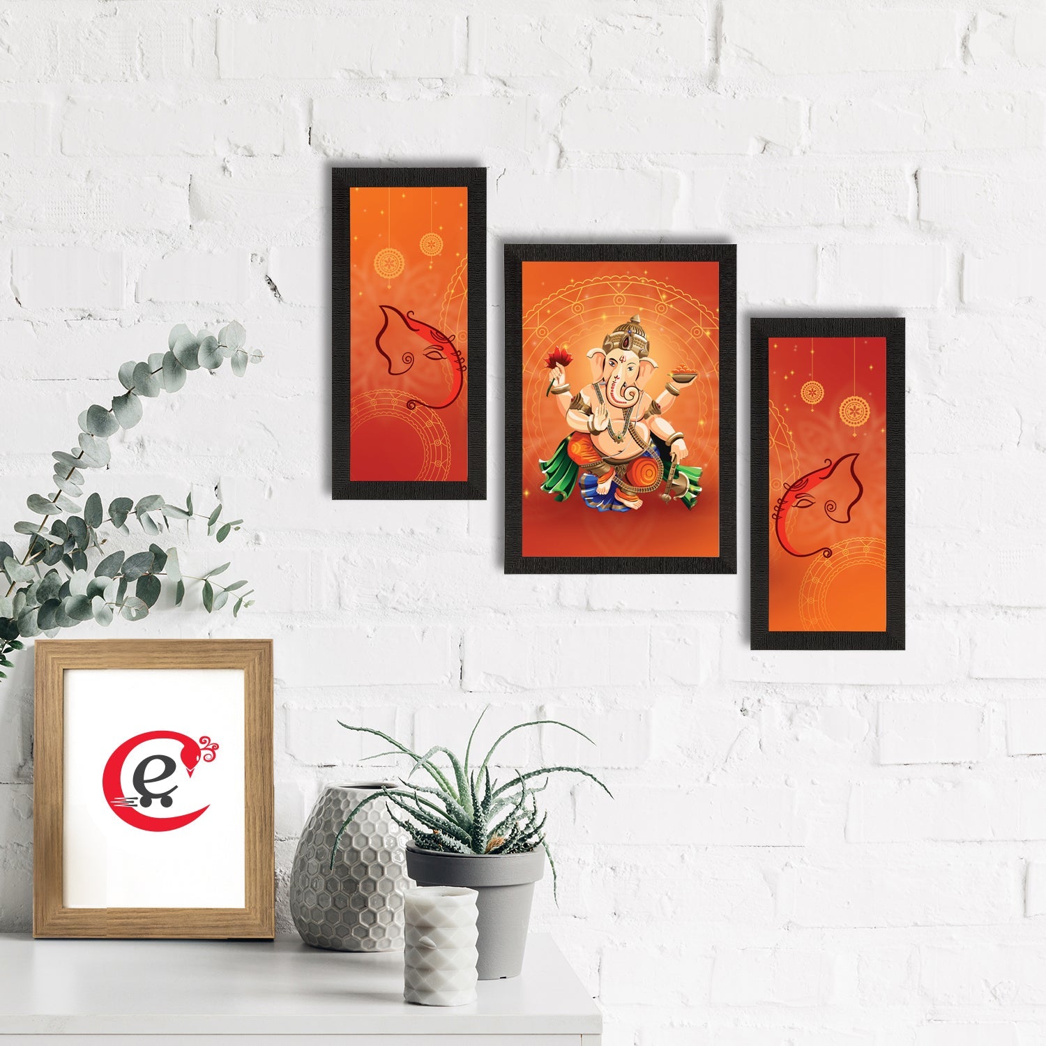 Set of 3 Lord Ganesha Satin Matt Texture UV Art Painting Kafalo