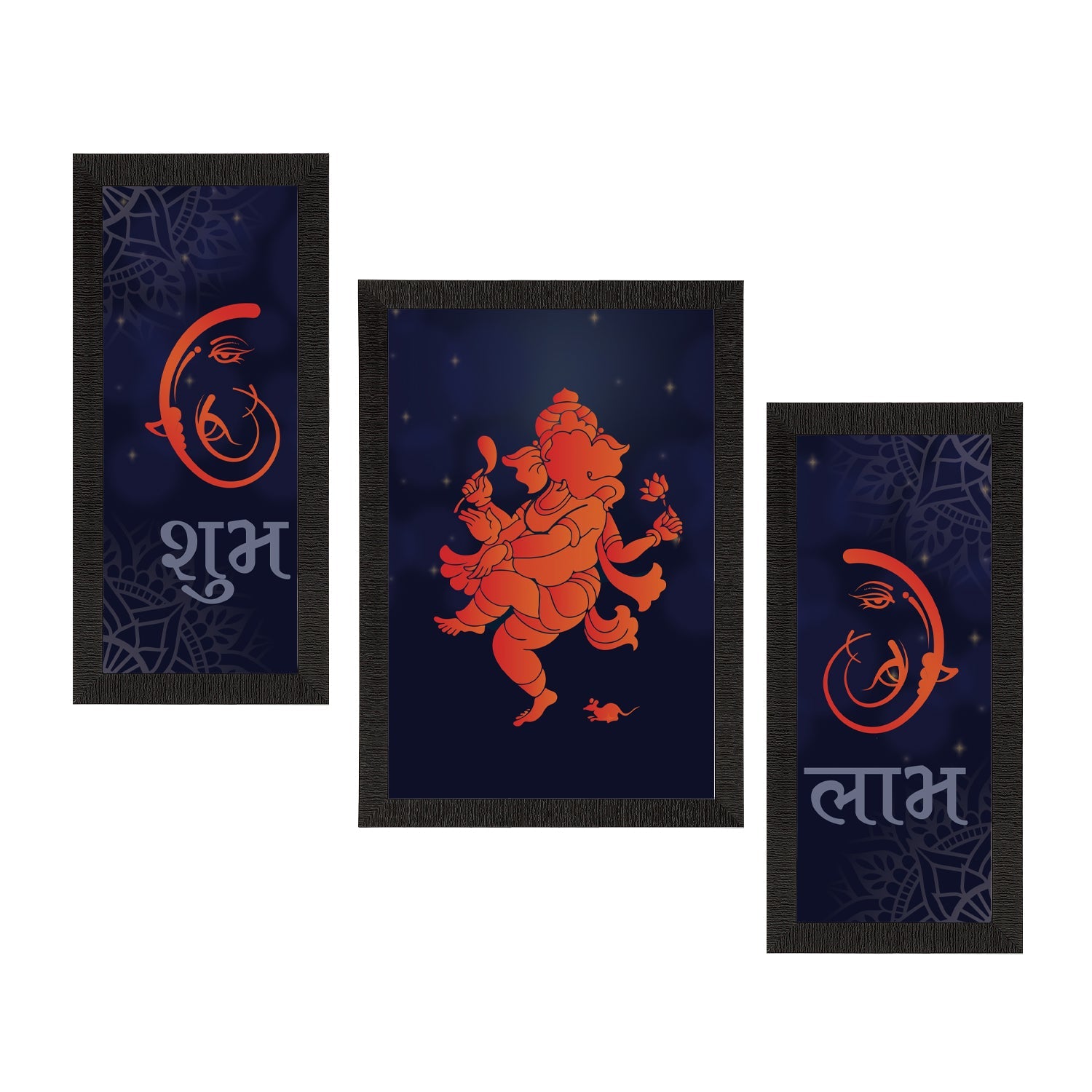 Set of 3 Lord Ganesha Satin Matt Texture UV Art Painting Kafalo