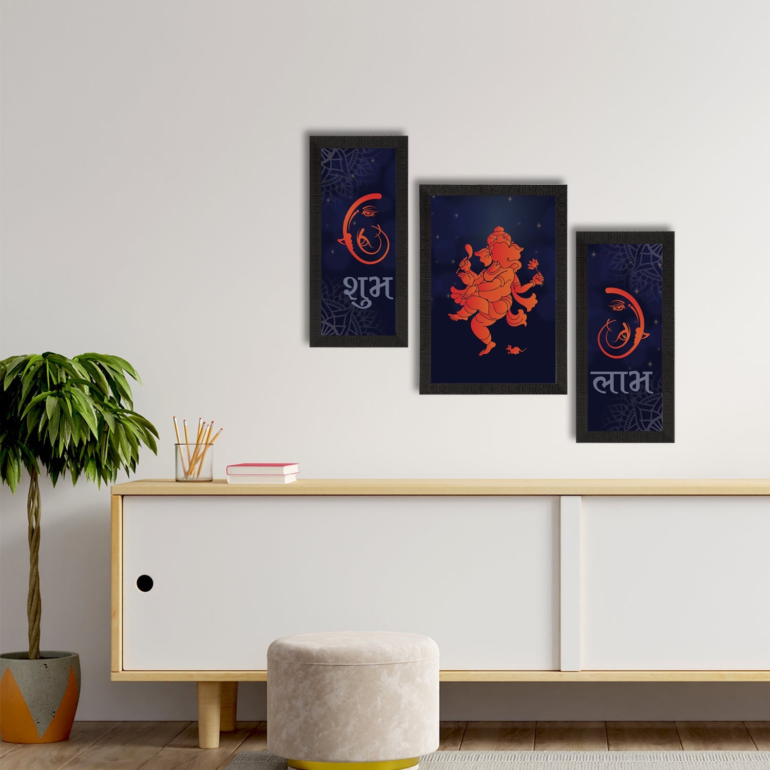 Set of 3 Lord Ganesha Satin Matt Texture UV Art Painting Kafalo