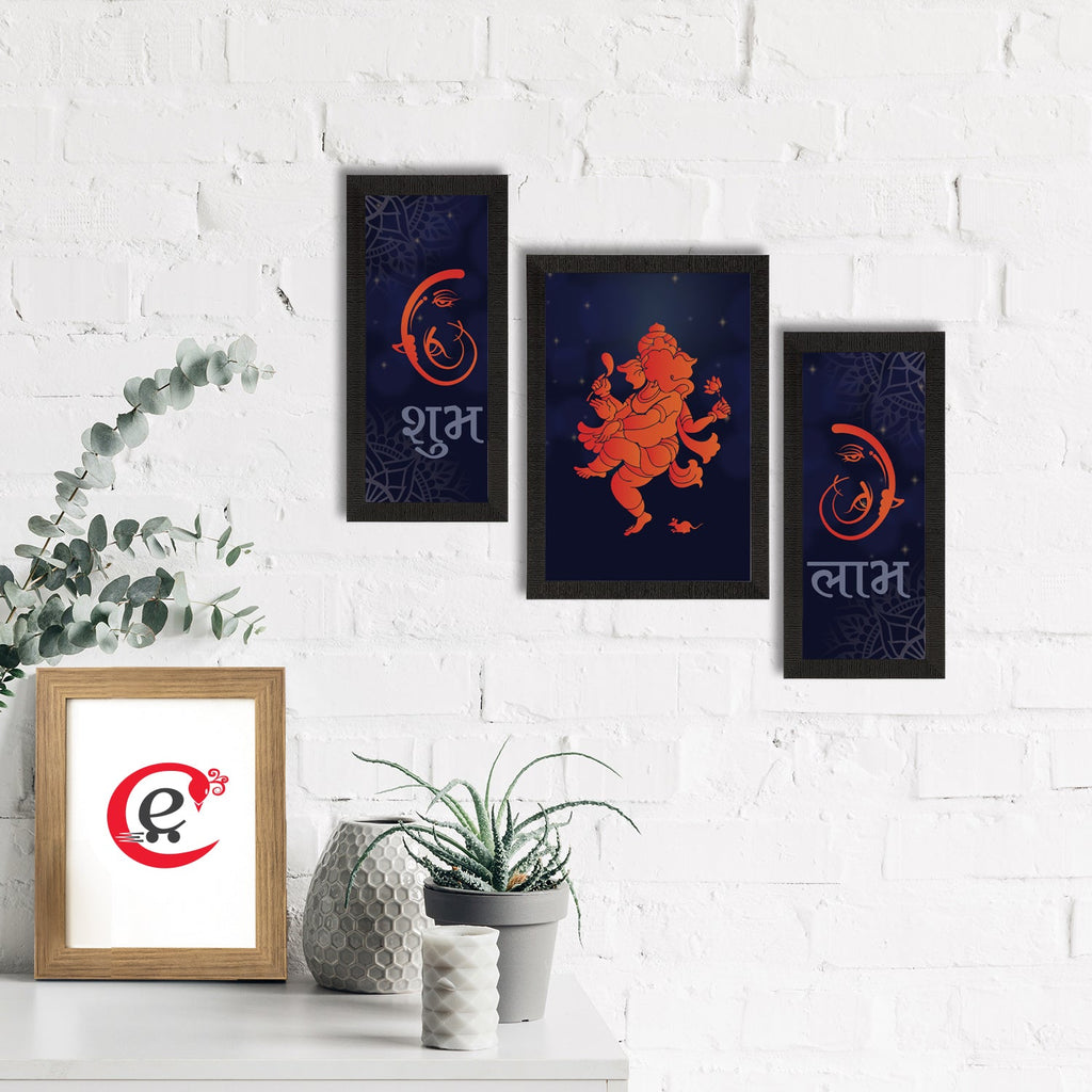Set of 3 Lord Ganesha Satin Matt Texture UV Art Painting Kafalo