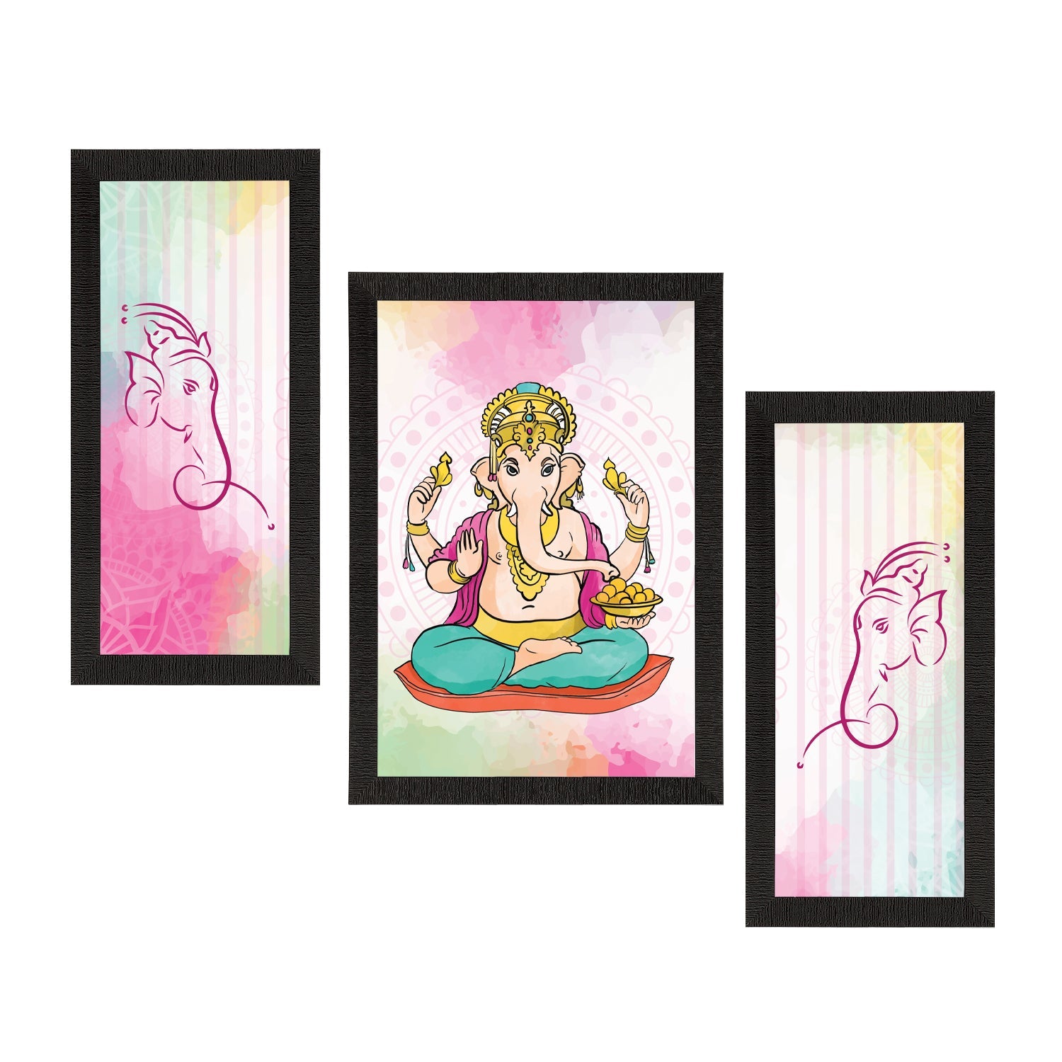 Set of 3 Lord Ganesha Satin Matt Texture UV Art Painting Kafalo