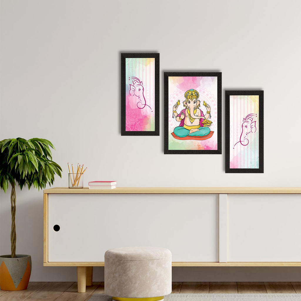 Set of 3 Lord Ganesha Satin Matt Texture UV Art Painting Kafalo
