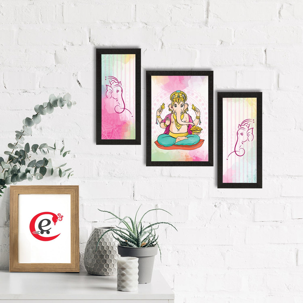 Set of 3 Lord Ganesha Satin Matt Texture UV Art Painting Kafalo