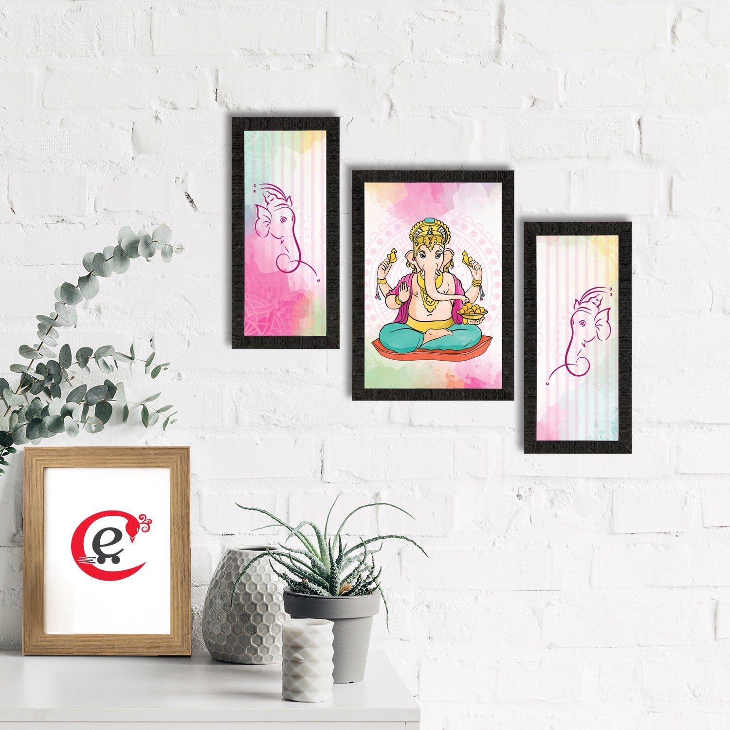 Set of 3 Lord Ganesha Satin Matt Texture UV Art Painting Kafalo