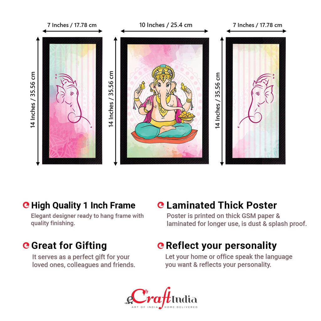 Set of 3 Lord Ganesha Satin Matt Texture UV Art Painting Kafalo