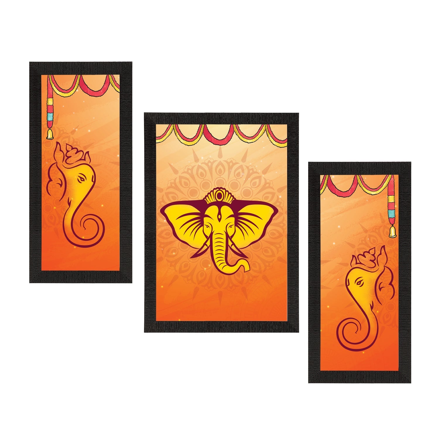 Set of 3 Lord Ganesha Satin Matt Texture UV Art Painting Kafalo