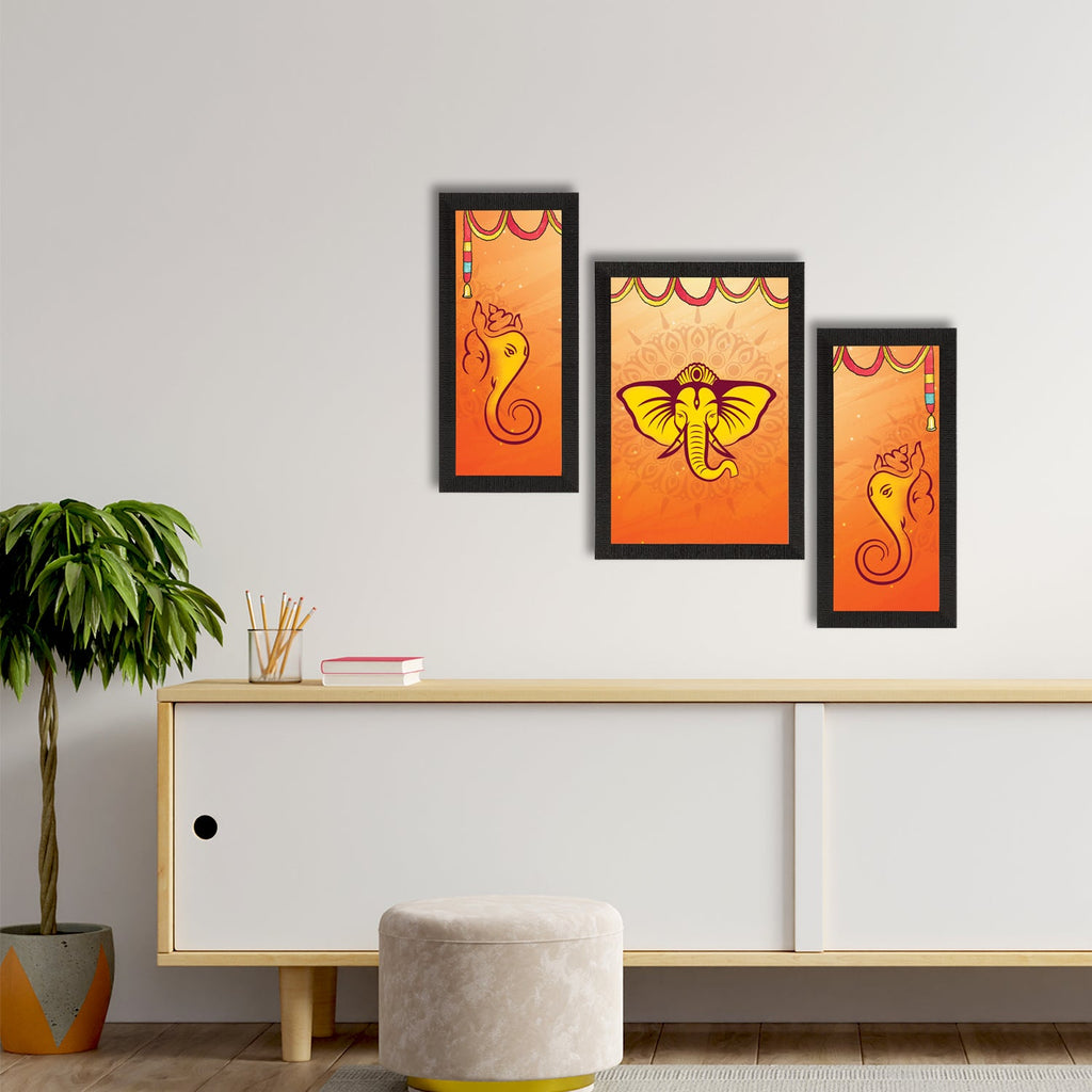 Set of 3 Lord Ganesha Satin Matt Texture UV Art Painting Kafalo