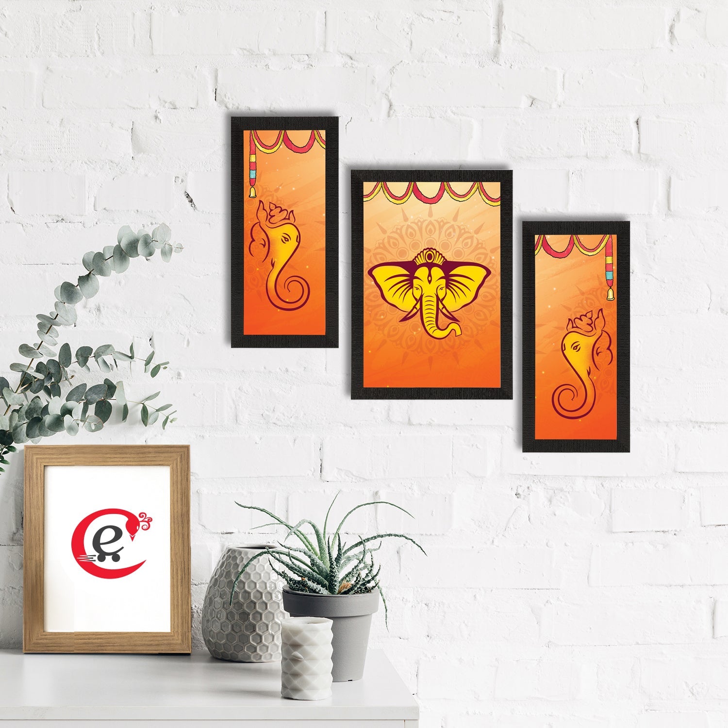 Set of 3 Lord Ganesha Satin Matt Texture UV Art Painting Kafalo