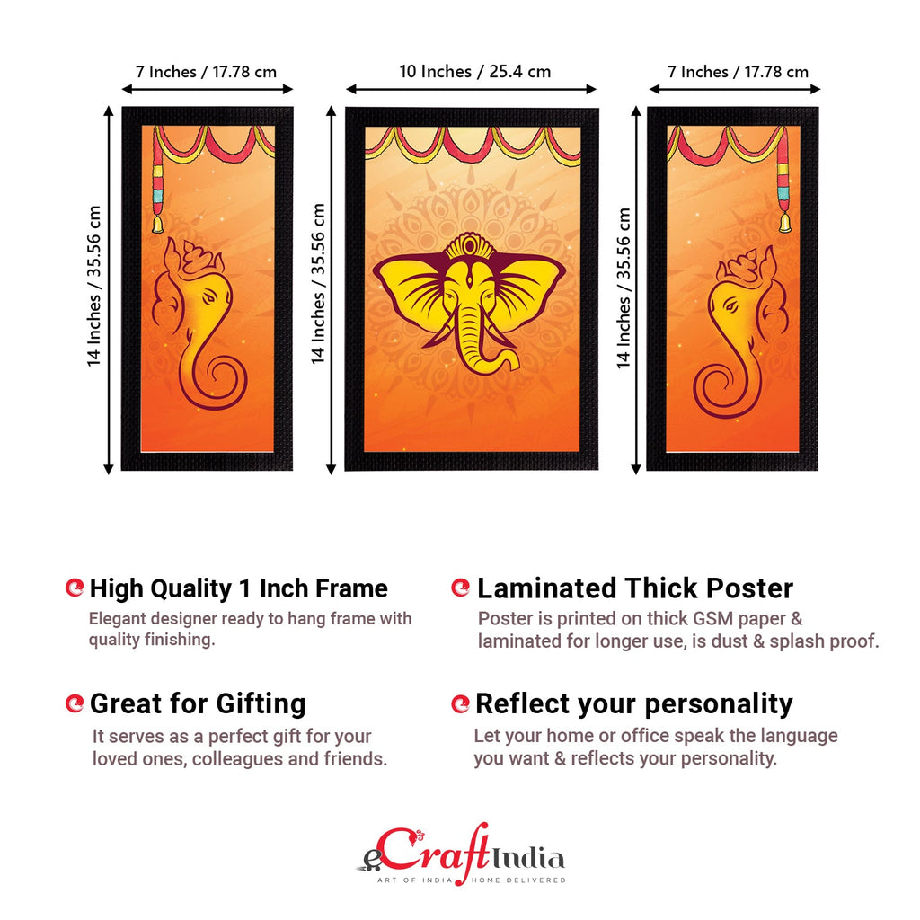 Set of 3 Lord Ganesha Satin Matt Texture UV Art Painting Kafalo