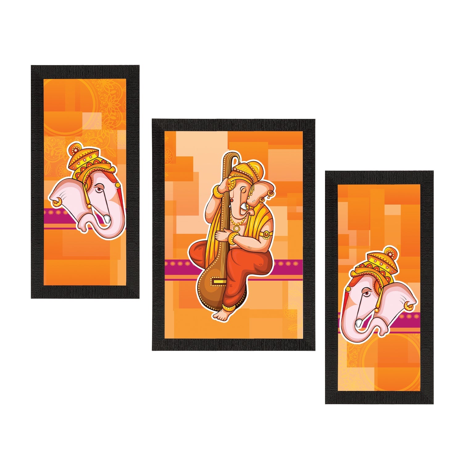 Set of 3 Lord Ganesha Satin Matt Texture UV Art Painting Kafalo