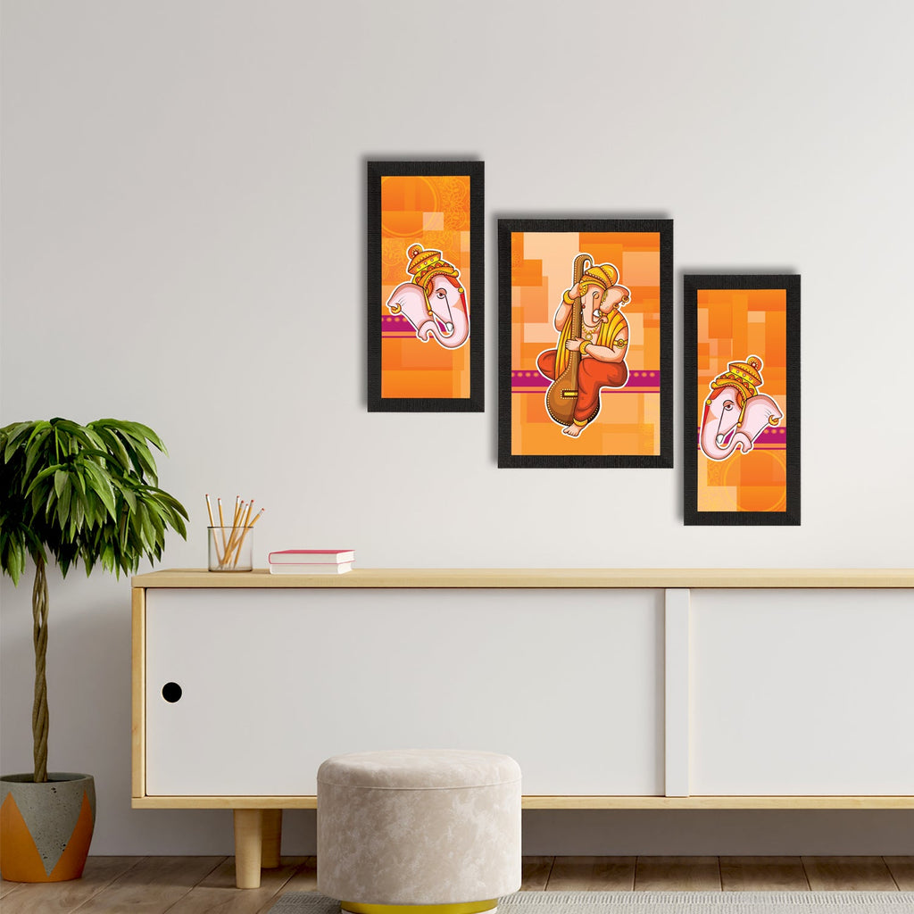 Set of 3 Lord Ganesha Satin Matt Texture UV Art Painting Kafalo