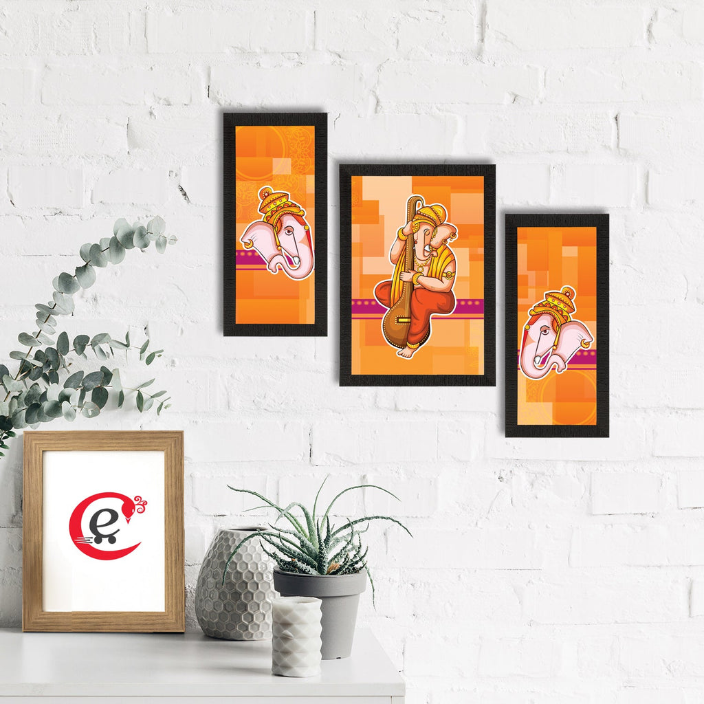 Set of 3 Lord Ganesha Satin Matt Texture UV Art Painting Kafalo