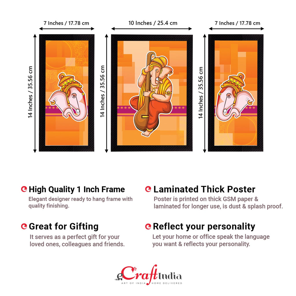 Set of 3 Lord Ganesha Satin Matt Texture UV Art Painting Kafalo