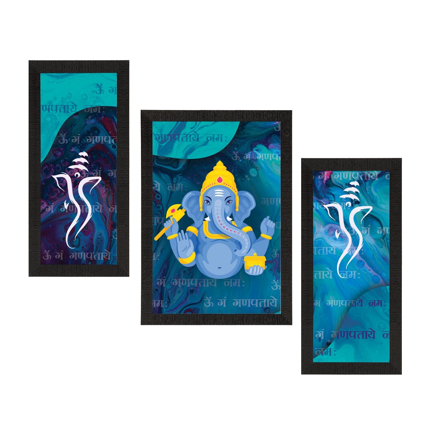 Set of 3 Lord Ganesha Satin Matt Texture UV Art Painting Kafalo
