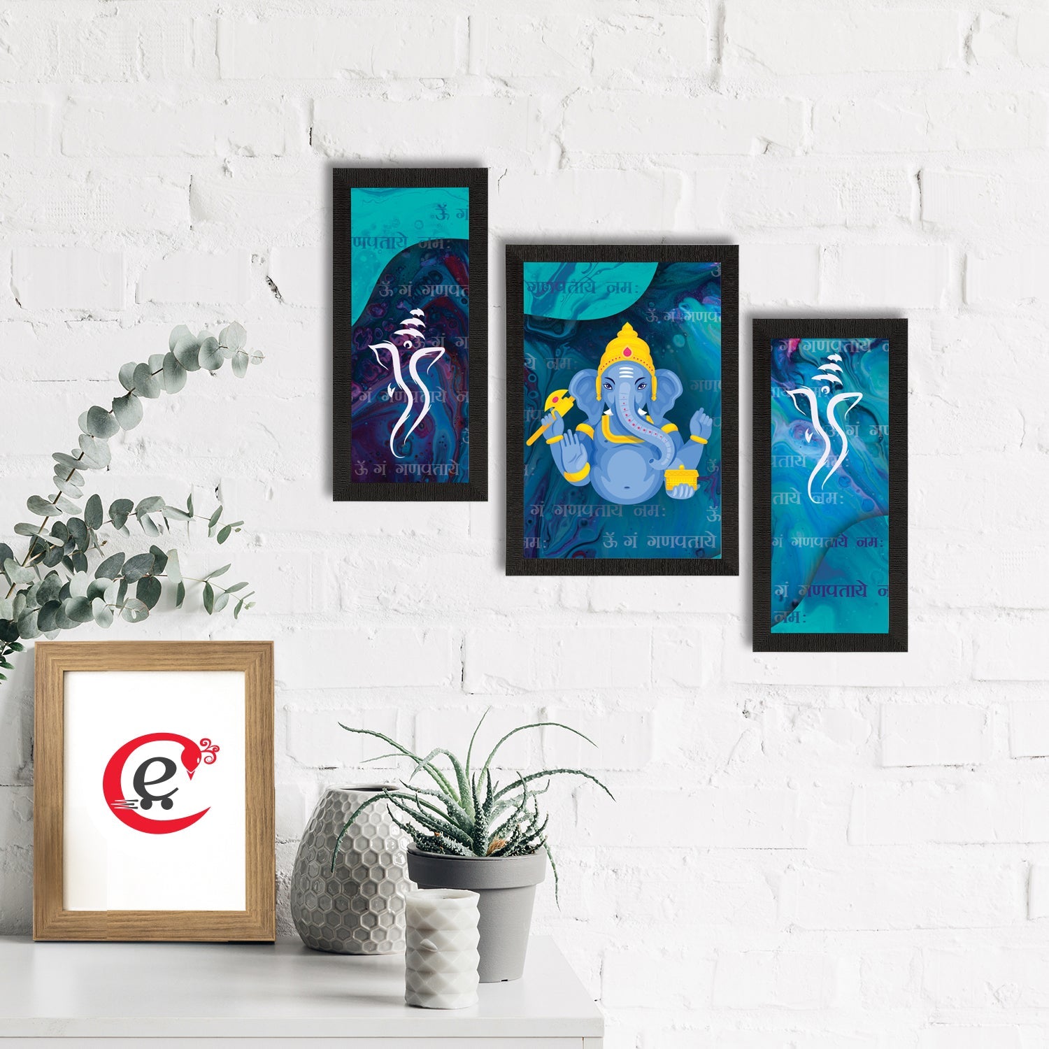 Set of 3 Lord Ganesha Satin Matt Texture UV Art Painting Kafalo